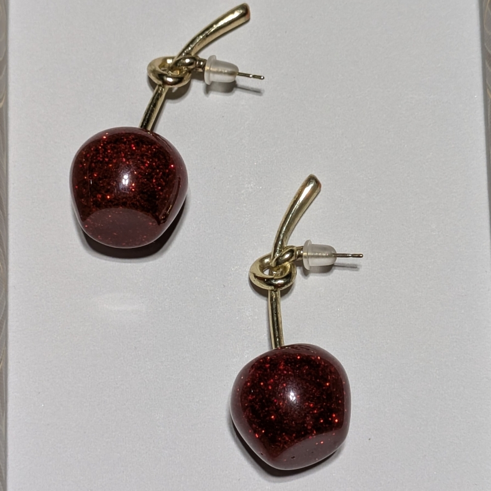 Elegant Gold and Red Cherry Earrings